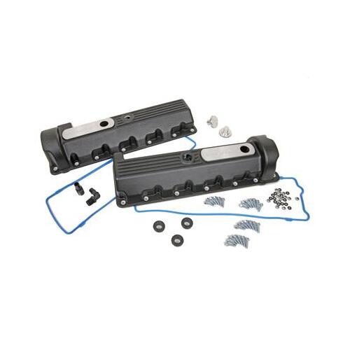 Trick Flow Valve Covers, Stock Height, Windsor Engines, 13-/14-Bolt, Aluminum, Black, For Ford 4.6L/5.4L 2V, Pair