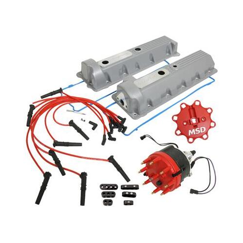 Trick Flow Valve Cover-Mount Ignition System, Race Only, Dual Pickup, Silver Valve Covers, For Ford, 4.6L, 5.4L, 2V, Kit