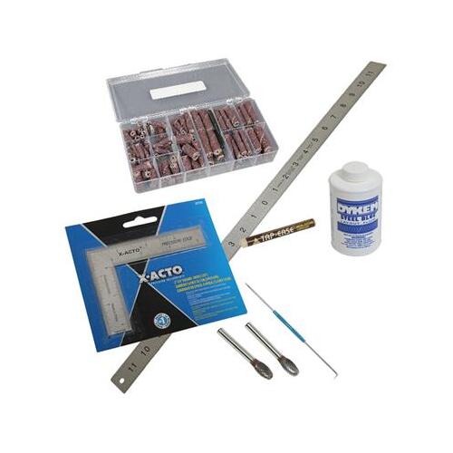 Trick Flow Port Match Tool Kit, Aluminum, Steel, Cartridge Rolls, Carbide Burrs, Square, Scale, Scribe, Layout Fluid, Kit