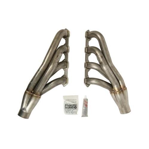 Trick Flow Headers, by Stainless Works Headers, Forward and Down, Stainless Steel, Natural, Edelbrock Victor Flange, For Ford, Small Block Windsor, Pa