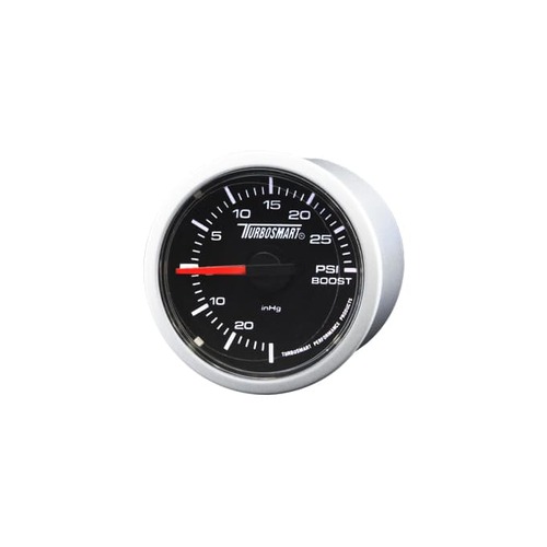 TURBOSMART Gauge, Boost, 30 in. Hg/30 psi., 2 1/16 in. Diameter, Black Face, Analog, Mechanical, Each