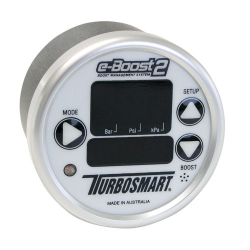 TURBOSMART Boost Controller, e-Boost 2, Electronic, Six Stage, 0-60 psi, 60mm, White/Silver, Each