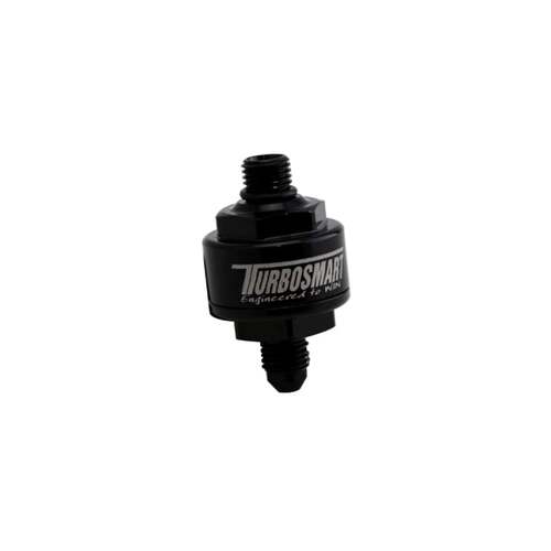 TURBOSMART Billet Turbo Oil Feed Filter, 44um, -4AN to -4AN ORB, Black, Each