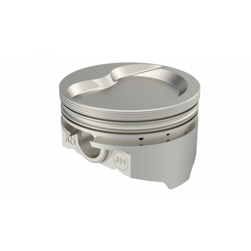 KB Piston, 4 in. Bore, 1/16, 1/16, 3/16 in. Ring Grooves, For Ford 408W Rod 6.200 D-Cup 27.5cc 2V, .005 Oversized, w/ Rings, Each