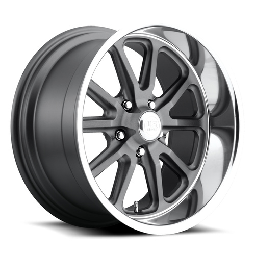 US Mags Wheel, Rambler U111, 20x9.5 Size, 5x4.75 Bolt Pattern, 5.25 Backspace, 72.6 Bore, Textured Gray W/ Diamond Cut Lip, Each