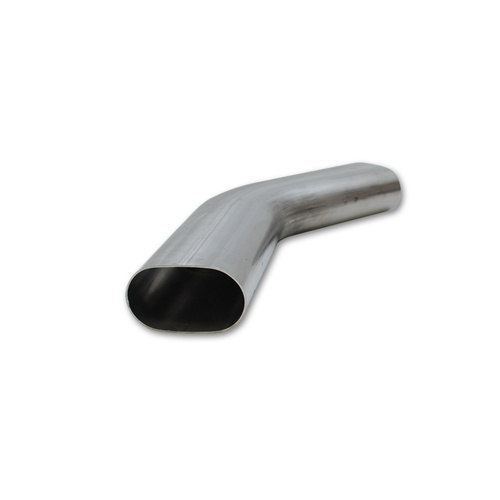 Vibrant Tubing, Mandrel Bend, 45 degree, Horizontal Plane, 304 Stainless Steel, Natural, 16 gauge, Nominal 3.00 in. Oval, 4.50 in. Centerline Radius,