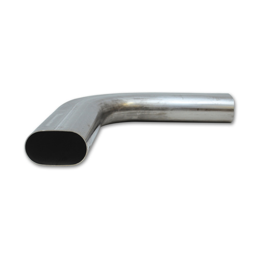Vibrant Tubing, Mandrel Bend, 90 degree, Horizontal Plane, 304 Stainless Steel, Natural, 16 gauge, Nominal 3.00 in. Oval, 4.50 in. Centerline Radius,