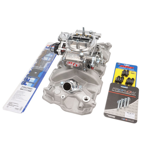 VPW Intake Manifold & Carburettor Kit, Silver Series Proflow Air Dual Intake , Quick Fuel 600 CFM Vac ,Electric Choke Carbutetor, SB Chev, Each