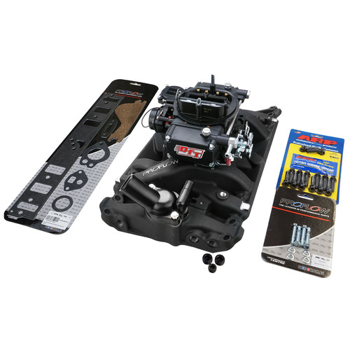 VPW Intake Manifold & Carburettor Kit, Black Series Proflow Air Dual Intake + QuickFuel 600 CFM Vac, Electric Choke, For Holden Commodore V8