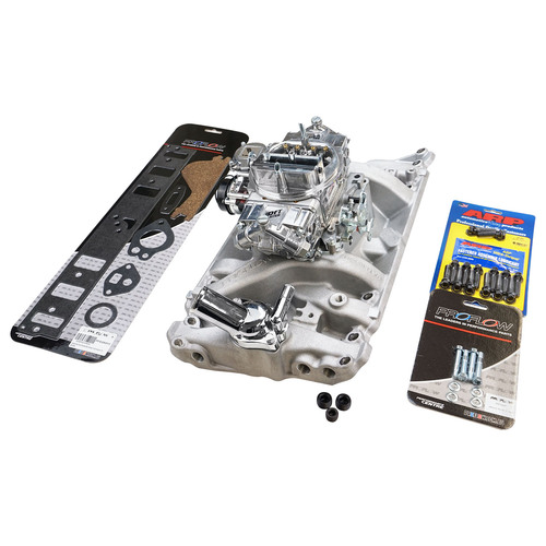VPW Intake Manifold & Carburettor Kit, Silver Series Proflow Air Dual Intake, Quick Fuel Slayer 600 Vac, Electric Choke Carburettor, For Holden, Commo