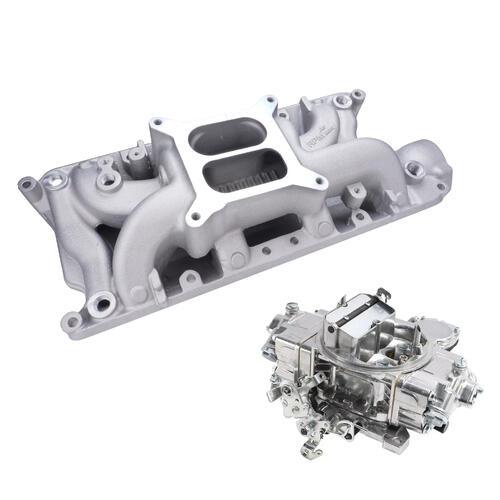 VPW Intake Manifold & Carburettor Kit Silver Series RPM AirMax, Dual Plane, Street Brawler 750 Vac, Electric Choke,Carbutetor, SB For Ford 289,302W, E