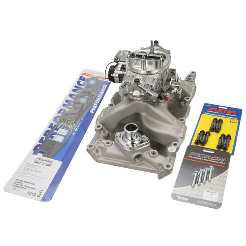 VPW Intake Manifold & Carburettor Kit Silver Series RPM AirMax, Dual Plane, Street Brawler 750 Vac, Electric Choke,Carbutetor, SB For Chrysler