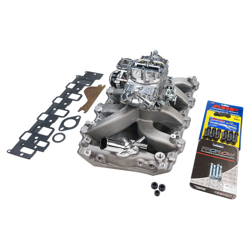VPW Intake Manifold & Carburettor Kit Silver Series RPM AirMax, For Holden V8, VN Heads, Dual Plane, Quick Fuel Slayer 750 Vac, Electric Choke, Carbur