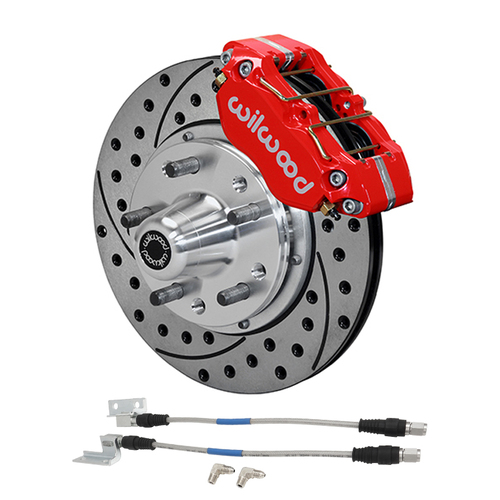 Wilwood 11'' Big Brake SS Kit, Ford Falcon XA-XF, Fairlane ZF-On, DynoPro Dust-Boot, Front, Cross-drilled/Slotted Rotors, 4-piston Red Callipers, Kit