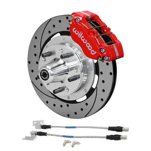 Wilwood 12'' Big Brake SS Kit, Ford Falcon XA-XF, Fairlane ZF-on, DynoPro Dust-Boot Cross-drilled/Slotted Rotors, 4-piston Red Callipers