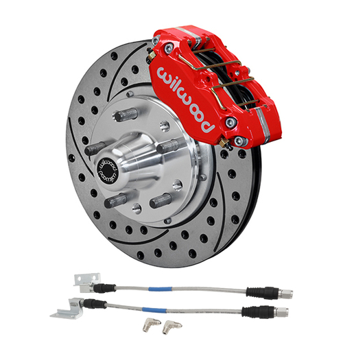 Wiwood 11'' Disc Brakes SS kit , Ford Falcon XR-XT-XW-XY, Fairlane, DynoPro Dust-Boot, Front,Cross-drilled/Slotted Rotors, 4-piston Red Callipers, Kit