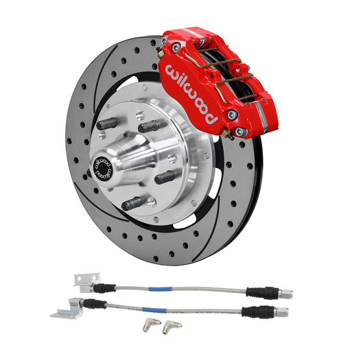 Wiwood 12'' Big Brake SS kit, Ford Falcon XR-XT-XW-XY, Fairlane, DynoPro Dust-Boot, Cross-drilled/Slotted Rotors, 4-piston Red Callipers, Kit