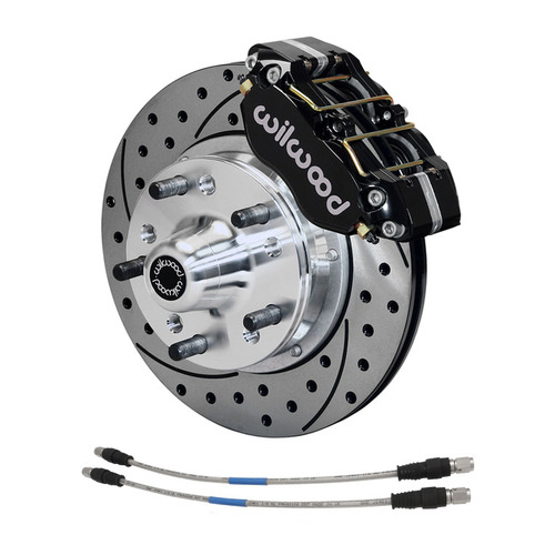 Wilwood Disc Brake SS Kit, Pro Series Front 11'' Holden HQ HJ HZ WB Torana, Dust-Boot Cross-drilled, Slotted Rotors Black 4-piston Calipers, Kit