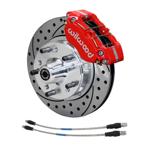 Wilwood Disc Brake SS Kit, Pro Series Front 11'' Holden HQ HJ HZ WB Torana, Dust-Boot Cross-drilled, Slotted Rotors Red 4-piston Calipers, Kit