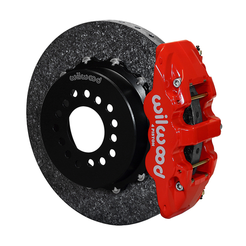 Wilwood Brake Kit, Rear, AERO4 WCCB Carbon-Ceramic Big Brake Parking, Radial, 14.00 Rotor, Plain Face, Red, Kit