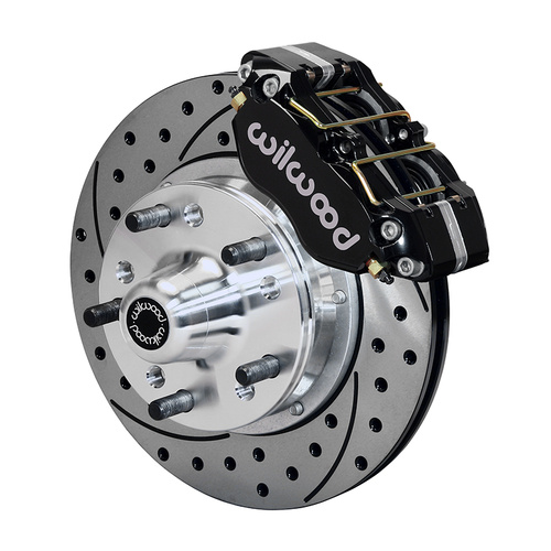 Wilwood Disc Brakes, DynoPro Dust-Boot Pro Series, Front, Cross-drilled/Slotted Rotors, Black 4-piston Calipers, Chev, Kit