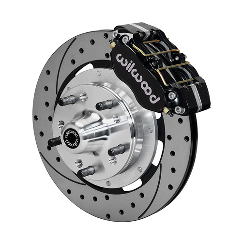 Wilwood Disc Brakes, DynoPro Dust-Boot Pro Series, Front, 12'' Cross-drilled/Slotted Rotors, Black 4-piston Calipers, Chev, Kit