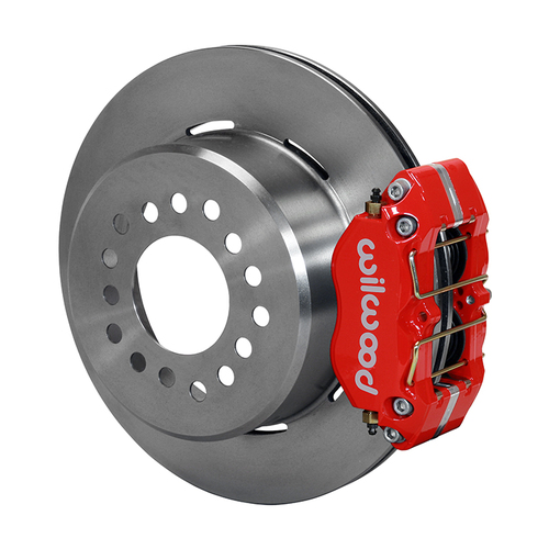 Wilwood Disc Brake Kit Rear, DynaPro Dust-Boot Rear Parking Brake , 12'' Solid Surface Rotors, Red Calipers, Small Ford, Kit