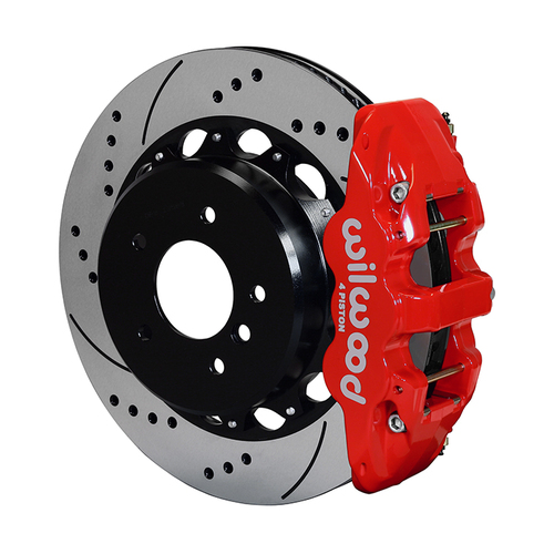 Wilwood Brake Kit, Rear, AERO4 Big Brake For OE Parking Brake, Radial, 14.00 Rotor, SRP, Red, OEM, w/Lines, Kit
