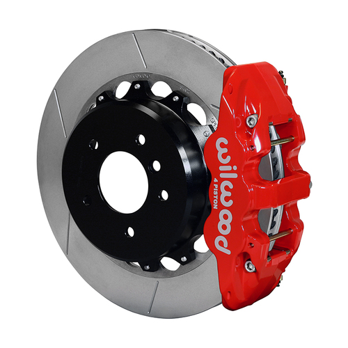 Wilwood Brake Kit, Rear, AERO4 Big Brake For OE Parking Brake, Radial, 14.00 Rotor, Plain Face, Red, OEM, w/Lines, Kit