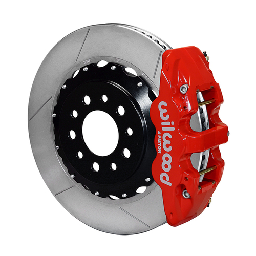 Wilwood Brake Kit, Rear, AERO4 Big Brake For OE Parking Brake, Radial, 14.25 Rotor, Plain Face, Red, OEM, w/Lines, Kit