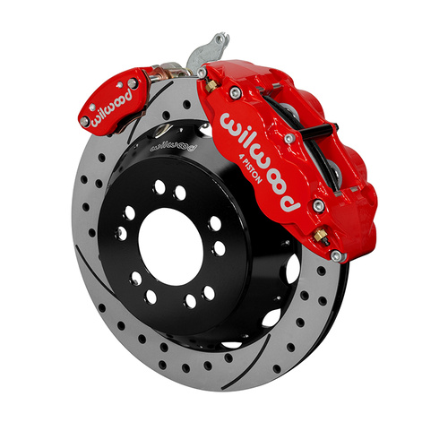 Wilwood Brake Kit, Rear, Forged Narrow Superlite 4R-MC4 Big Brake Parking, Radial, 12.88 Rotor, GT Slotted & Drilled, Red, Kit
