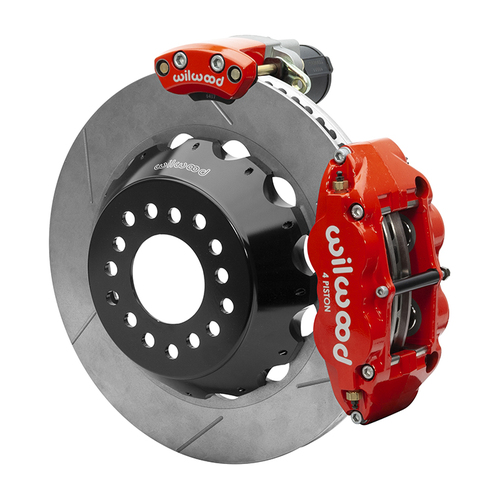 Wilwood Brake Kit, Rear, FNSL4R Big Brake Electronic Parking, Radial, 14.00 Rotor, Plain Face, Red, Big For Ford New Style, Kit