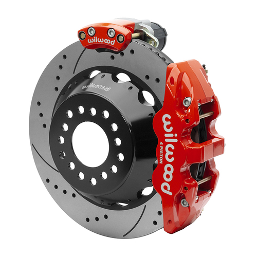 Wilwood Brake Kit, Rear, AERO4 Big Brake Electronic Parking, Radial, 14.00 Rotor, SRP, Red, Big For Ford New Style, Kit