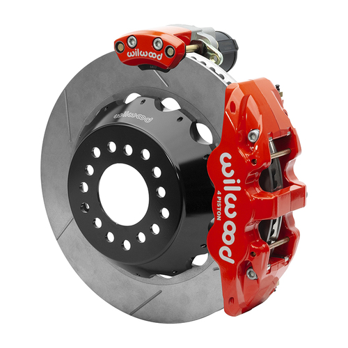 Wilwood Brake Kit, Rear, AERO4 Big Brake Electronic Parking, Radial, 14.00 Rotor, Plain Face, Red, Big For Ford New Style, Kit