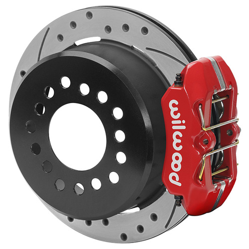 Wilwood Brake Kit, Rear, FDPLP, Disc/Drum, Integral, GM, Drilled Slotted, Red, Kit