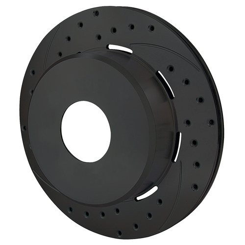 Wilwood Rotor, 0.81 Width, 11 in. Dia, Iron, 32 V, SRP Drilled & Slotted, Black Electro Coat, L/H, Each