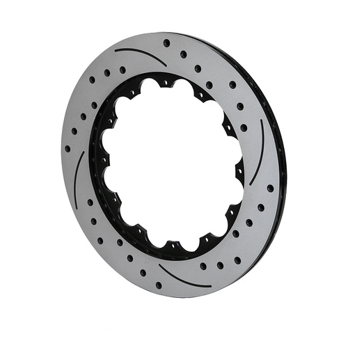 Wilwood Rotor, 0.76 Width, 14 in. Dia, 12 x 8.75 in. Bolt Circle, Iron, 36 V, SRP Drilled & Slotted, Black Electro Coat, R/H, Each
