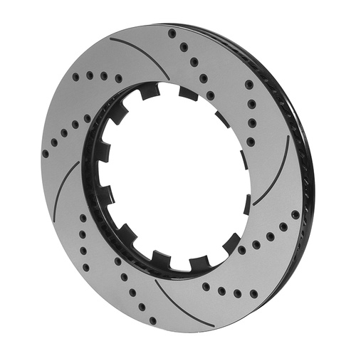 Wilwood Rotor, 1.25 Width, 15 in. Dia, 12 x 8.80L in. Bolt Circle, Spec-37 Iron, 72 CV, SRP Drilled & Slotted, Black Electro Coat, R/H, Each