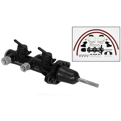 Wilwood Master Cylinder, Remote Tandem, w/ Pushrod, 7/8 in. Bore, Tandem Outlet, Aluminum / Plastic, Black E-coat, 10.76 in. Length, Kit