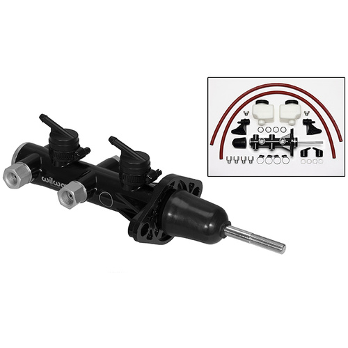 Wilwood Master Cylinder, Remote Tandem, w/ Pushrod, 15/16 in. Bore, Tandem Outlet, Aluminum / Plastic, Black E-coat, 10.76 in. Length, Kit