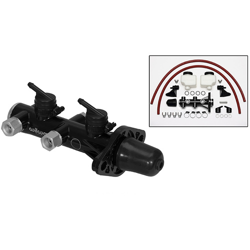 Wilwood Master Cylinder, Remote Tandem, 1.00 in. Bore, Tandem Outlet, Aluminum / Plastic, Black E-coat, 7.16 in. Length, Kit