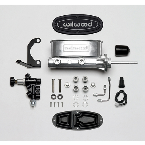 Wilwood Master Cylinder, Alum Tandem, w/ Bracket and Valve, 7/8 in. Bore, Tandem Outlet, Alum, Media Burnished, 12.26 in. Length, Kit