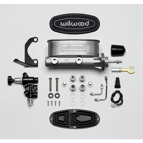 Wilwood Master Cylinder, Alum Tandem, w/ Bracket and Valve (Mustang), 7/8 in. Bore, Tandem Outlet, Alum, Bare, 13.65 in. Length, Kit