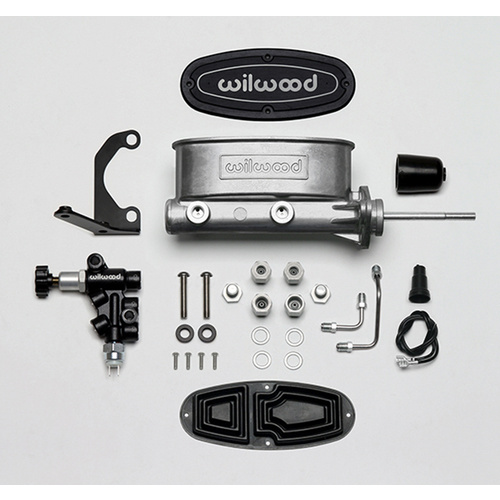 Wilwood Master Cylinder, Alum Tandem, w/ Bracket and Valve, 15/16 in. Bore, Tandem Outlet, Alum, Bare, 12.26 in. Length, Kit