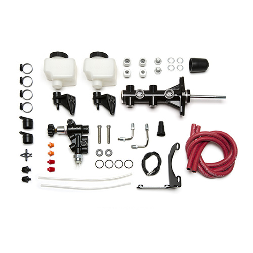 Wilwood Master Cylinder, Remote Tandem, w/Pushrod, Bracket and Valve, 7/8 in. Bore, Tandem Outlet, Alum/ Plastic, Black E-coat, Remote, 10.76 in. Leng