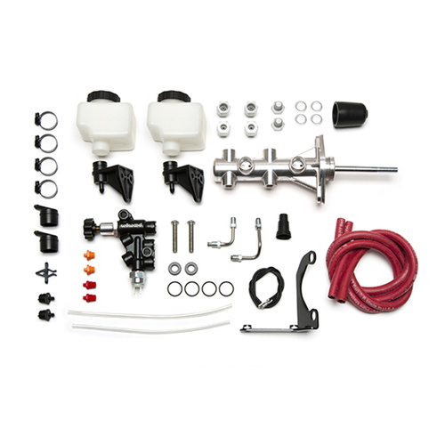 Wilwood Master Cylinder, Remote Tandem, w/Pushrod, Bracket and Valve, 15/16 in. Bore, Tandem Outlet, Alum/ Plastic, Media Burnished, Remote, 10.76 in.