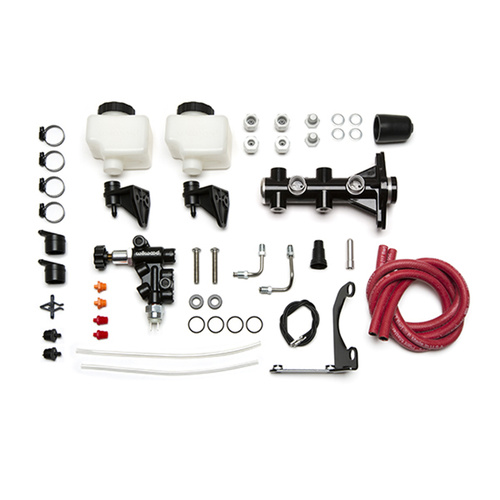 Wilwood Master Cylinder, Remote Tandem, w/ Bracket and Valve, 1.00 in. Bore, Tandem Outlet, Alum/ Plastic, Black E-coat, Remote, 7.16 in. Length, Kit