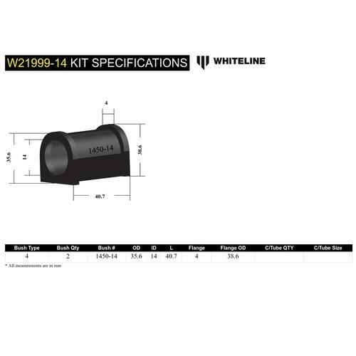 Whiteline  Sway Bar Mount, Bushing Kit 14mm, Chevrolet