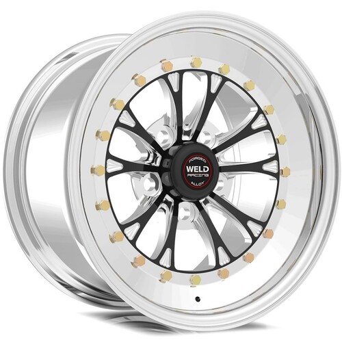 WELD Wheel, Weldstar, 15X15 Size, 5X4.75 Bolt Pattern, 7.5 Backspace, Black Center, Polished Shell, Non-BL, Each