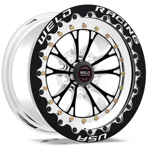 WELD Wheel, Drag RT, Vitesse, 15x12 Size, 5x4.5 Bolt Pattern, 4.5 Backspace, Black Center, Polished Shell, Each